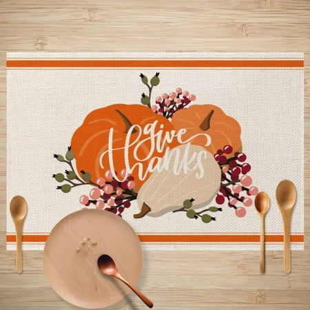 

4pcs Thanksgiving Placemat Fall Harvest Placemat Cotton Linen Printed Placemats Non-Slip Heat Insulation Table Mat Thanksgiving Fall Harvest Dining Table Dish Pad