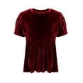 thumbnail image 5 of Tnhcen Women's Crew Neck Short Sleeve Velvet Swing Flare Top, Festive Elegant Casual Party Blouse, 100% Polyester Velvet, Plus Size S-2XL, 5 of 8