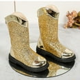 thumbnail image 7 of BLTIBY Girls Mid Calf Boots Fashion Glitter Cowboy Boots Toddler Kids Riding Cowgirl Pearl Bowknot Shoes with Back Zipper Gold 2 4.5-5 Years, 7 of 7