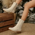 thumbnail image 4 of BLTIBY Women Mid Calf Boots Pointed Toe Chunk Flock Solid Color Boot Fashion Elegant Comfortable Booties Beige 40, 4 of 9