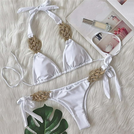 

Finelylove Sexy Swimsuit For Women Lightly Lined Sport Bra Style Bikini White L