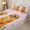 thumbnail image 3 of Manfei Kawaii Dachshund Zipper Full Size Comforter Sets with Fitted Sheet and 2 Pillowcases, Romantic Rose Flower Zipper Bedding Set, Pink Golden, Pink Reversible, 4pcs, 3 of 7