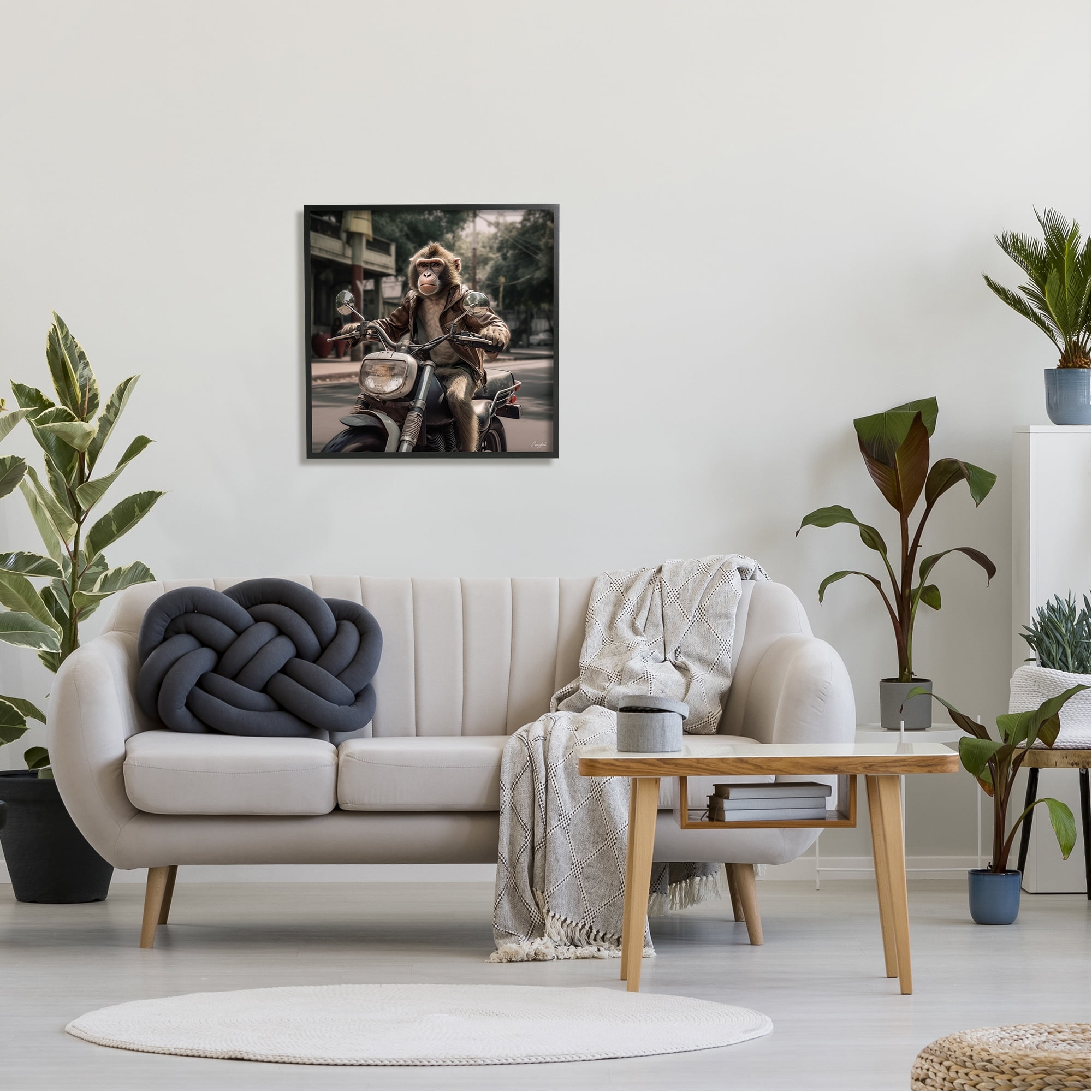 Stupell Industries Monkey Motorcycle Biker Animals & Insects Painting Black Framed Art Print Wall Art, 24 x 24