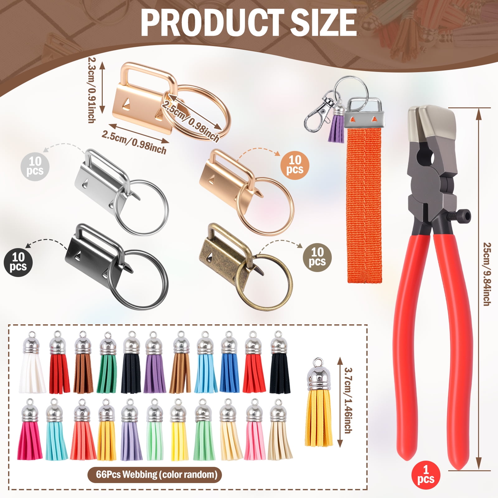 107 Pcs Key Fob Hardware Set Colorful Keychain Tassel and Key Fob Pliers for Keychain Making Supplies DIY Crafts