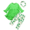 thumbnail image 1 of Ropa Para Niñas Pequeñas Traje Para Niños Pequeños Color Sólido Día De San Patricio Estampado De Cuatro Hojas Traje Estampado De Manga Larga Verde Odeerbi  LM103-8379, 1 of 9