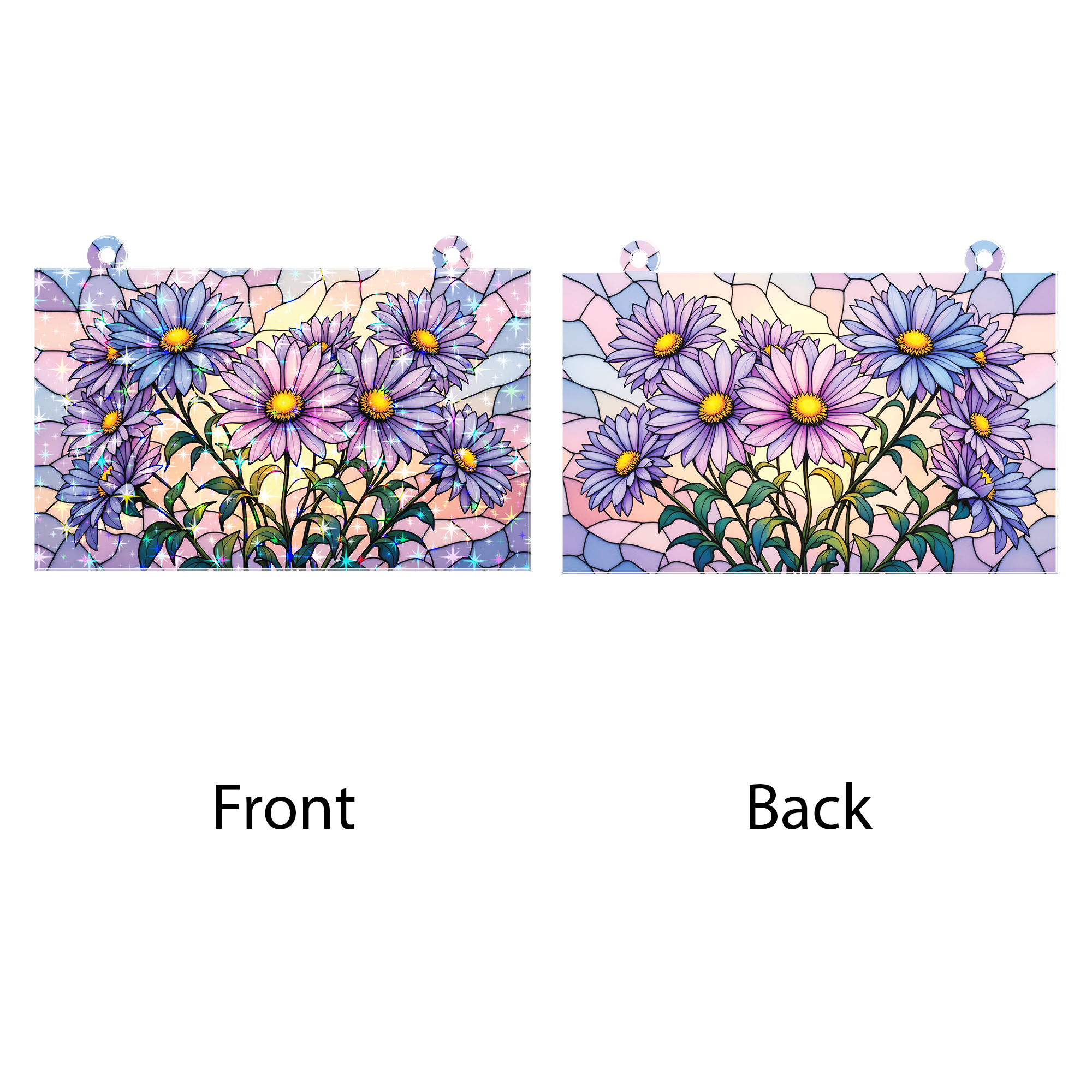 89Bloom Aster Flower Stained Glass Hologram Ornament, Stained Glass Suncatcher Ornaments Home Decor, Holographic Ornaments