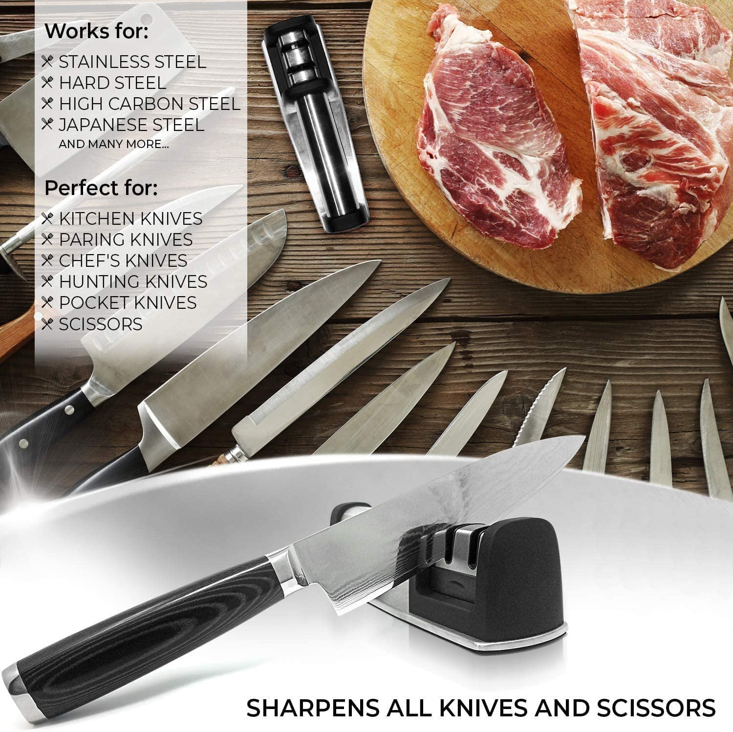 Manual Knife Sharpener - Professional 2-Stage Knife Sharpening