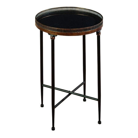 Black Marble Top - Decmode 26 Inch Traditional Round Iron Tea Table With Marble Top, Black