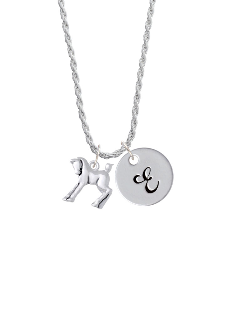 Delight Jewelry Silvertone Equestrian Horse Silvertone Script Initial Disc - E - Charm Necklace, 20"+3"
