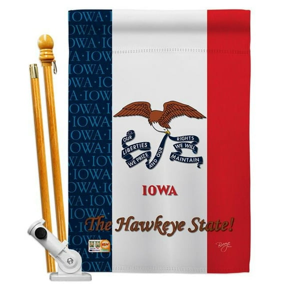 Breeze Decor BD-SS-HS-108111-IP-BO-D-US13-BD 28 x 40 in. Vertical Iowa Americana States Impressions Decorative Double Sided House Flag Set with Pole & Bracket Hardware