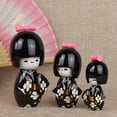 thumbnail image 4 of Jiibva 3Pc Black Kimono Wooden Dolls Decorative Figurine Traditional Asian Geisha Statue for Home Wedding, 4 of 7