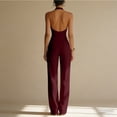thumbnail image 3 of Women's Halter Wide Leg Jumpsuit Elegant Backless Dressy Romper with Pockets, 3 of 5