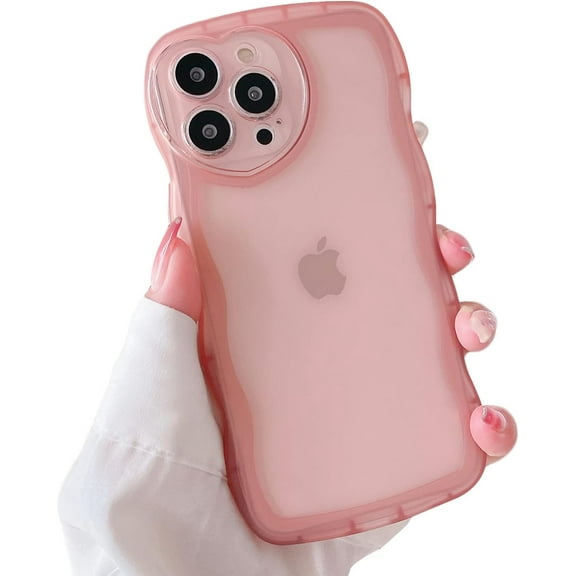 Compatible with iPhone 14 Pro Max Case, Cute Clear Wave Shape with Love Heart Camera Lens Protection Case for Women, Full Protection Soft TPU Shockproof Phone Case-Pink