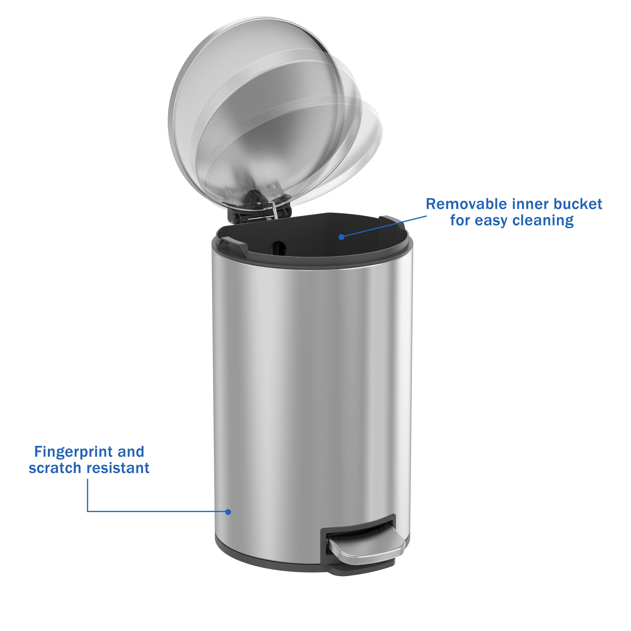 Better Homes & Gardens Bathroom Trash Can, 3.1 Gallon Small Stainless Steel Step Garbage Bucket Bin with Soft Close Lid, Silver