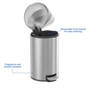 Better Homes & Gardens 3.1 Gallon Small Stainless Steel Bathroom Step Trash Can with Soft-Close Lid, Silver