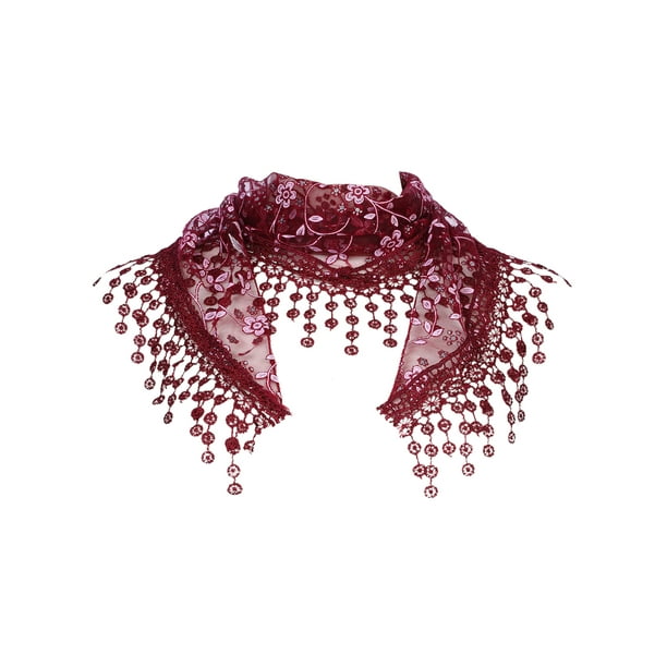 INSPIRE CHIC Chal de Encaje Mantilla de Tul, Cubierta Triangular para la Cabeza, Velo de Iglesia para Misa, Damas de Honor 51.2"x15.7" Rojo Vino
