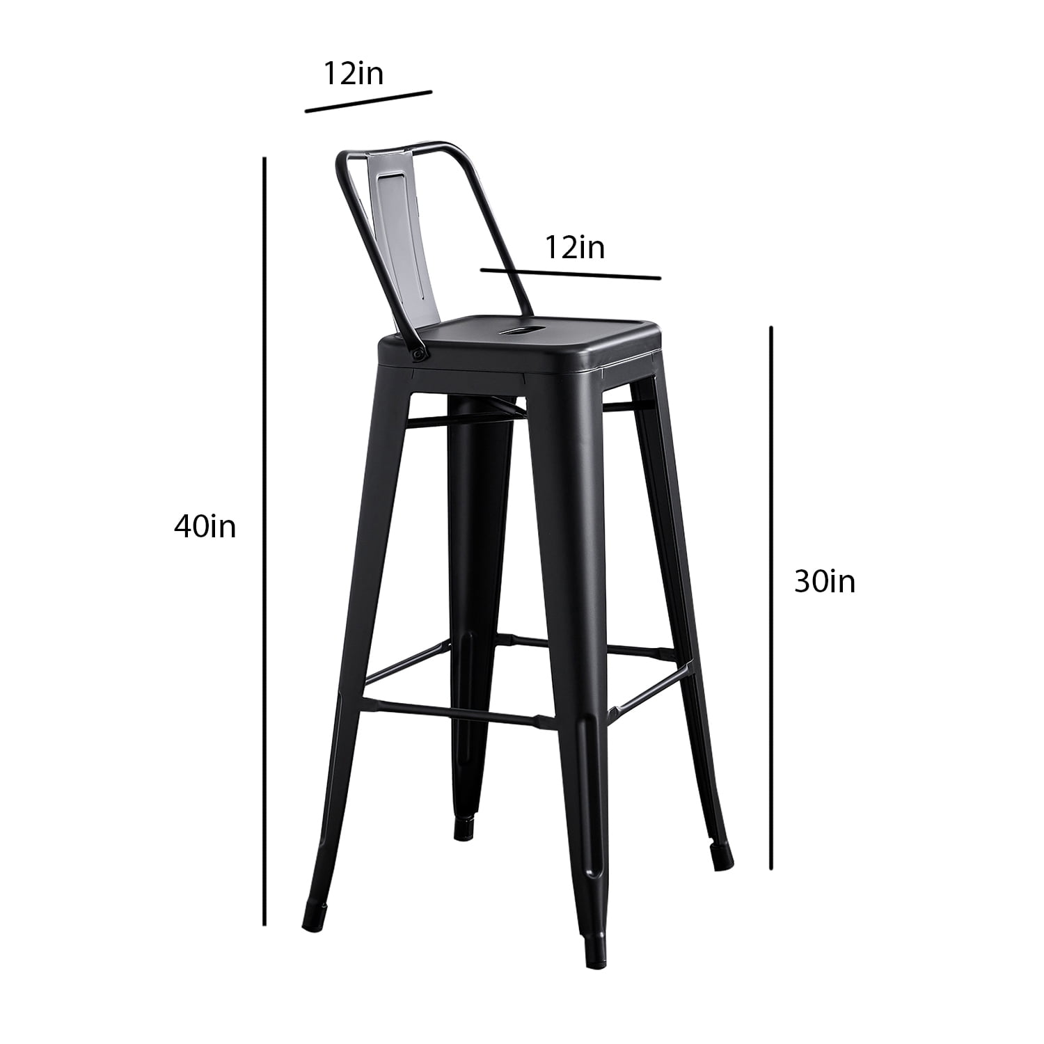 30" Sanded Matte Black Industrial Contemporary Rustic Metal Barstools with Bucket Back, Set of 4