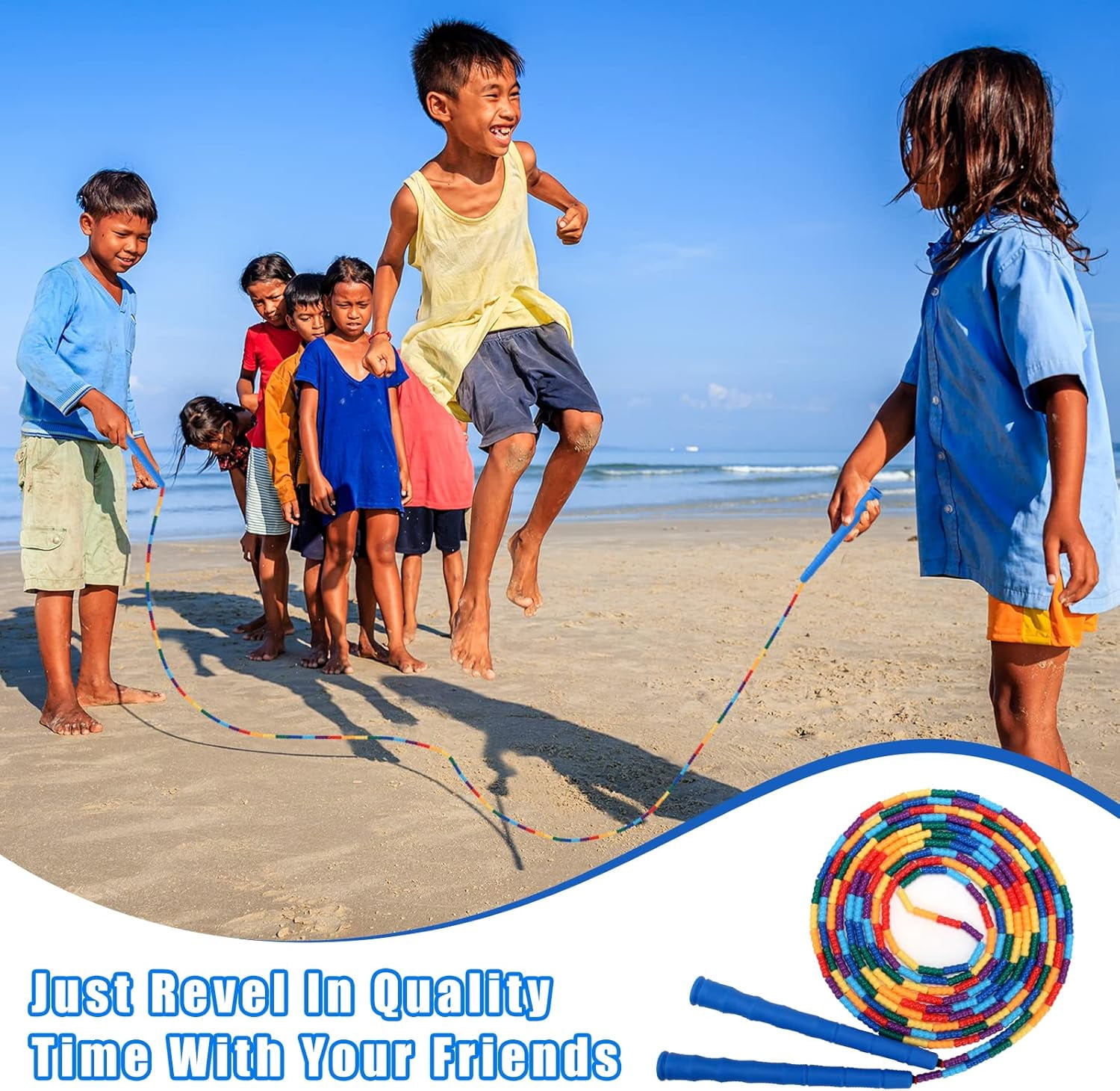 16 FT Long Jump Rope(2 PACK), Double Dutch Jump Ropes, Soft Beaded Skipping for Kids Adults, Plastic Segmented Long Enough for 4-5 Jumpers