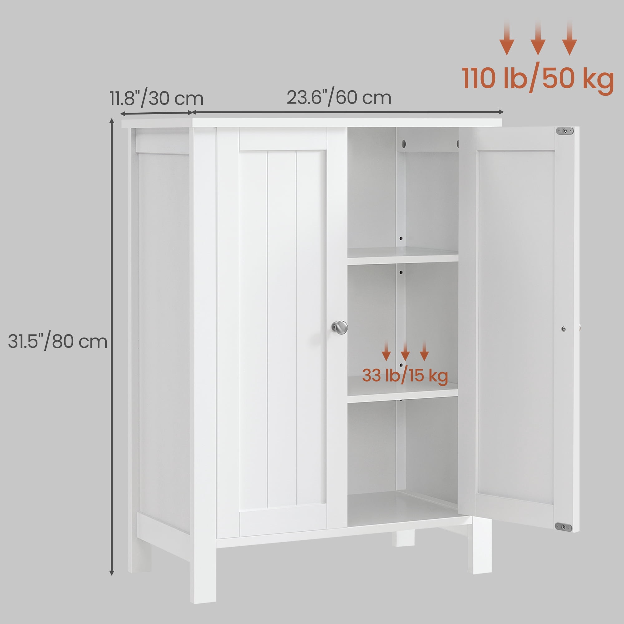 LEDREM Bathroom Cabinets Freestanding, Bathroom Storage Floor Cabinet with Doors and Adjustable Shelves, White