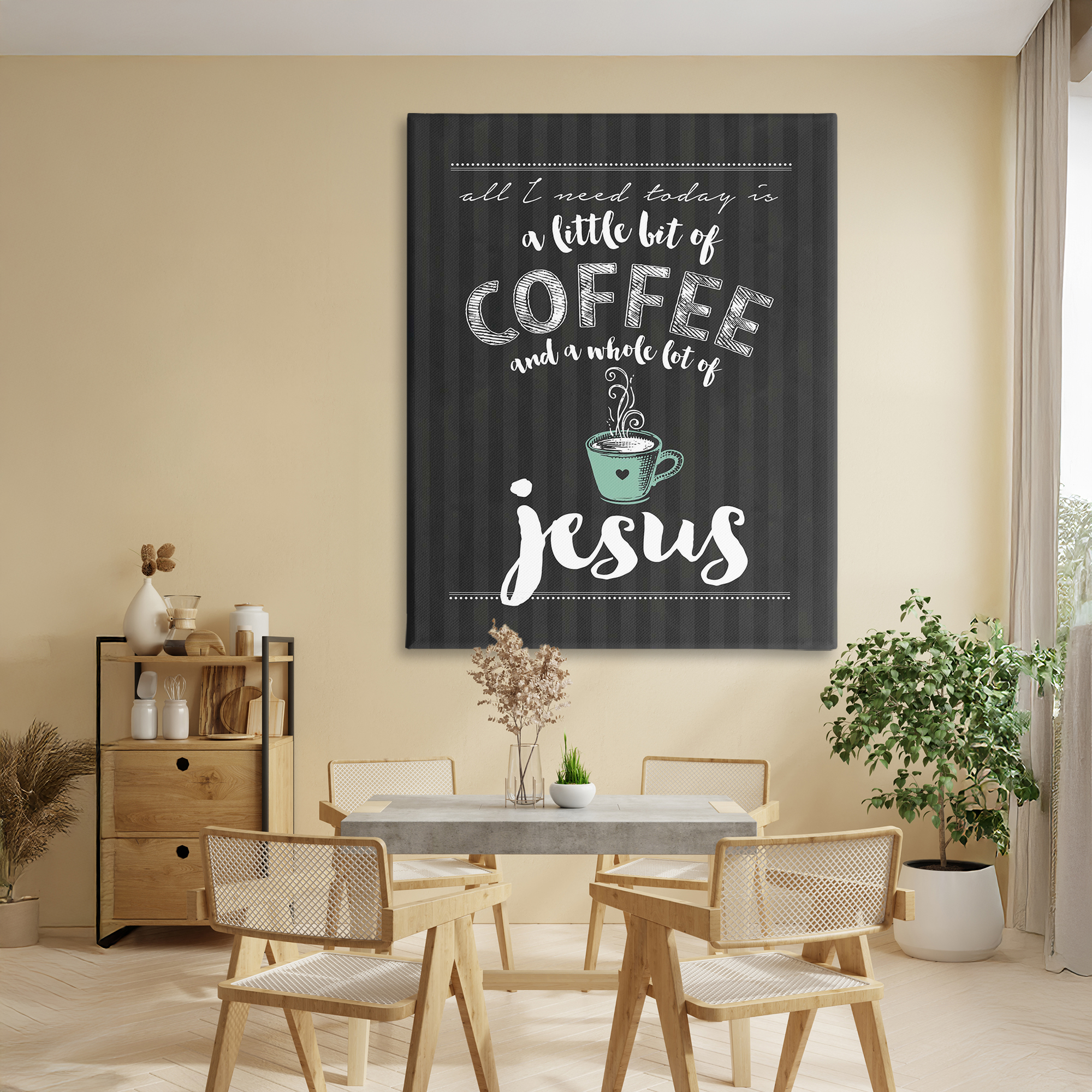 Little Coffee & Whole Lot Of Jesus Canvas Wall Art, design by Lettered and Lined
