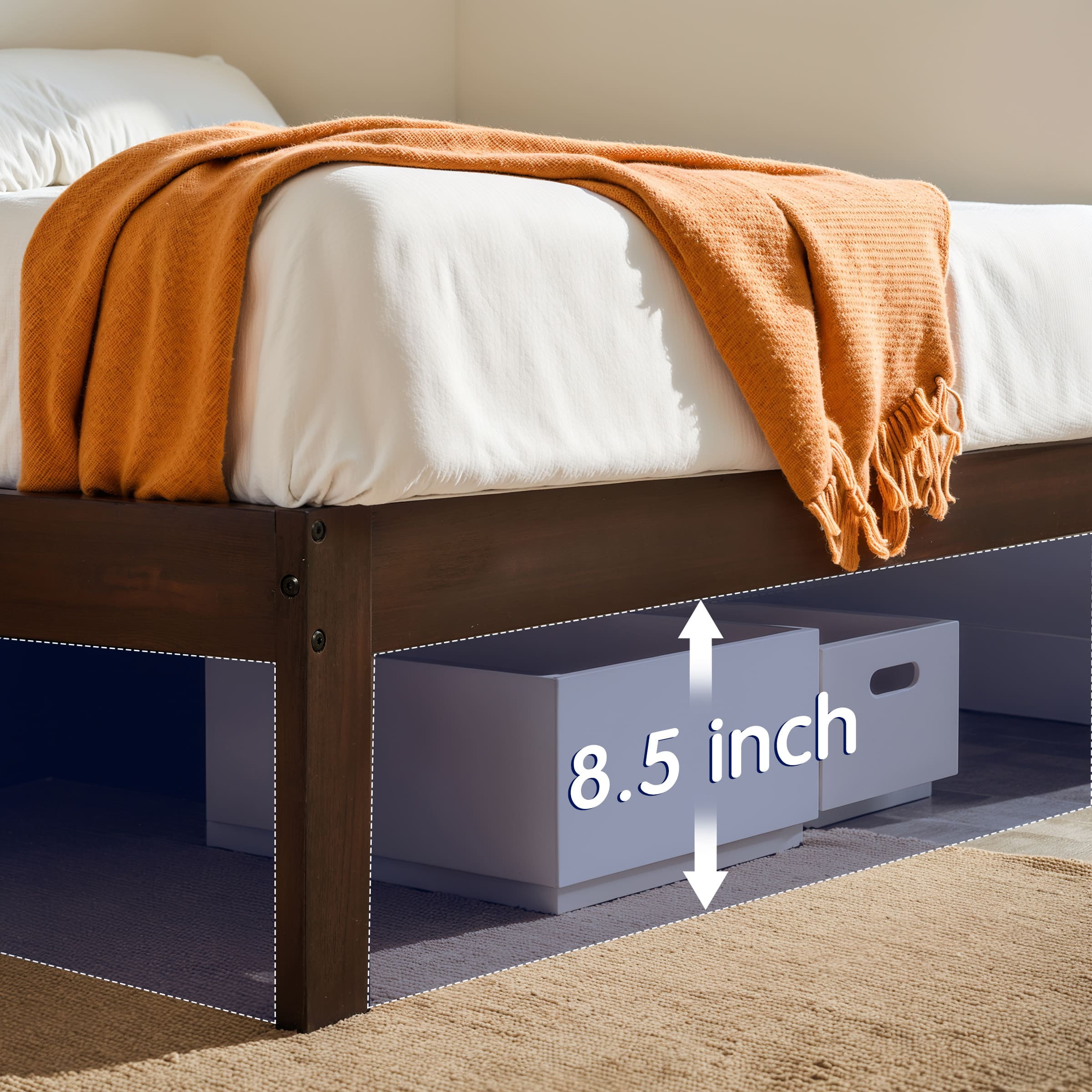 Subrtex 12" Solid Wood Platform Bed Frame with Wooden Slats, Walnut, King