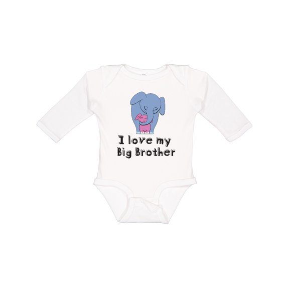 Inktastic I Love My Big Brother Elephant Blue Pink Girls Long Sleeve Baby Bodysuit