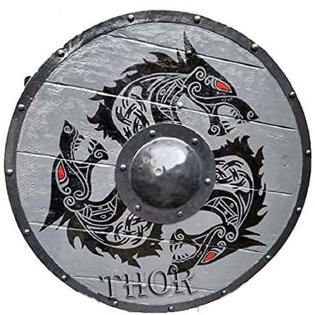 THOR INSTRUMENTS Dragon Viking Wooden Shield 30" Battle Ready Medieval Armor Shield Gifts Rustic Vintage Home Decor Gifts