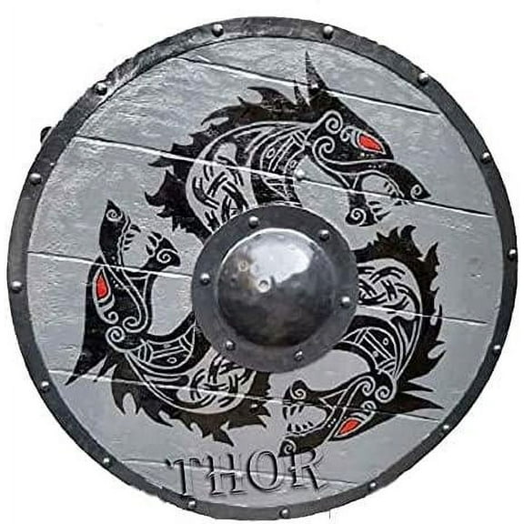 THOR INSTRUMENTS Dragon Viking Wooden Shield 30" Battle Ready Medieval Armor Shield Gifts Rustic Vintage Home Decor Gifts