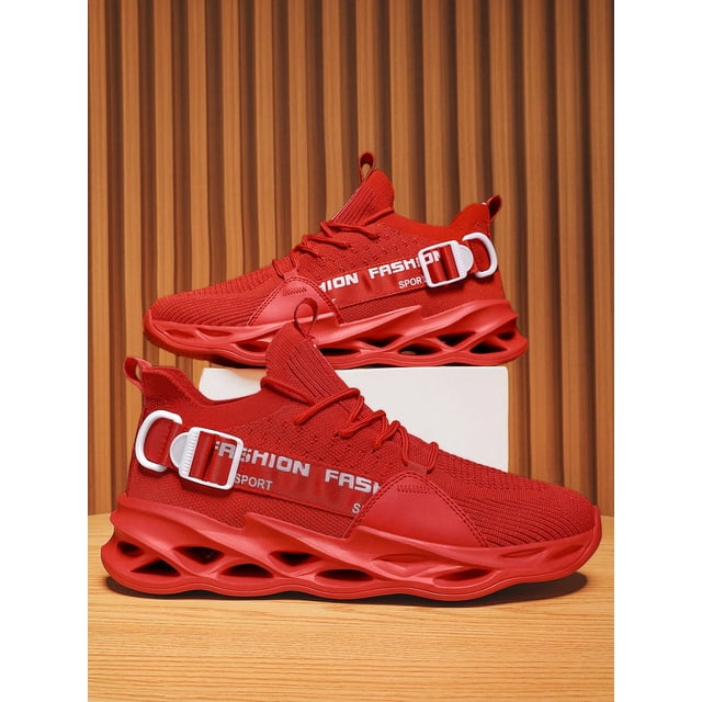 Men Letter Graphic Breathable Lace-Up Front Running Shoes, Sporty Outdoor Sneakers School Shoes
