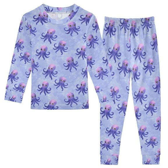 joogoo Watercolor Octopus 2 Piece Long Sleeve Tee and Pants Cotton Pajama Set 5Y