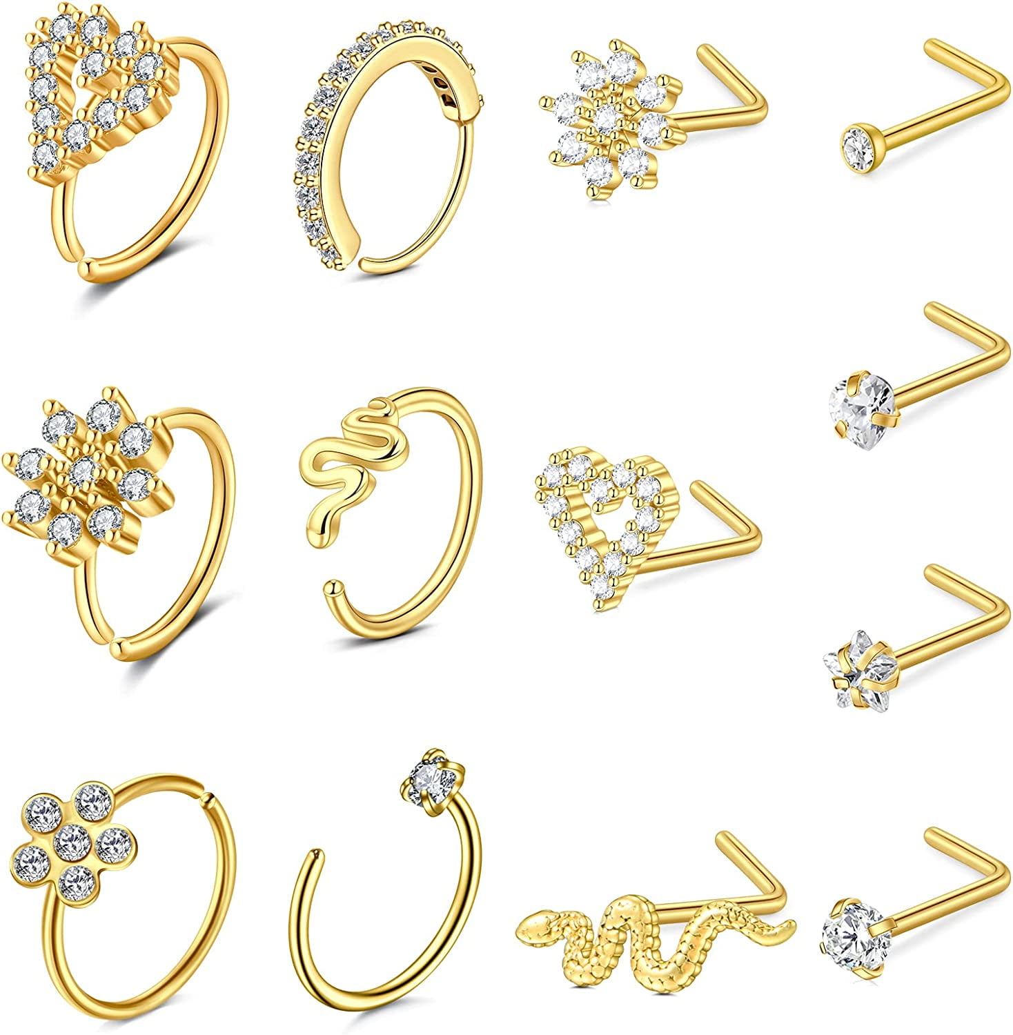 LAURITAMI 20g Nose Rings Surgical Steel Nose Rings Hoops Studs Diamond Nose Nostril Piercing