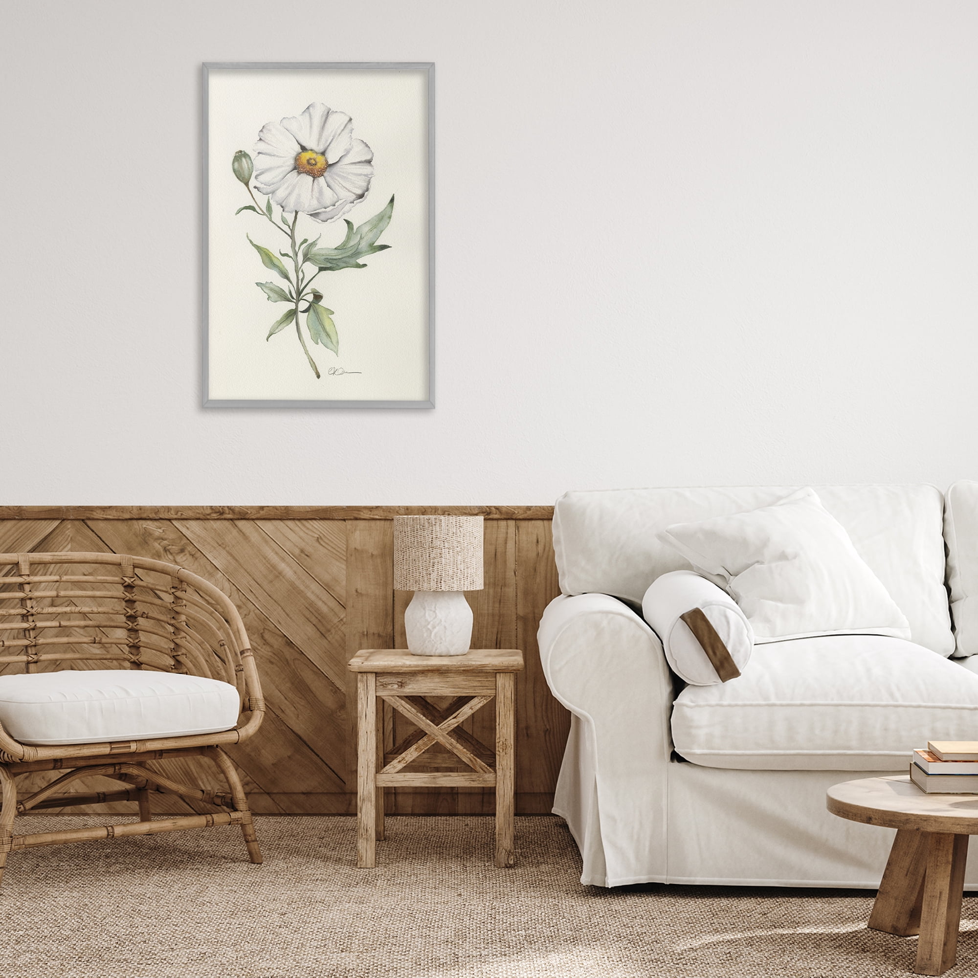 Stupell Industries Natural Wild Blossom Sprig Gray Framed Giclee Art, design by Cady Driver