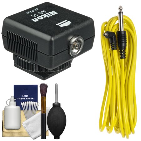Nikon AS-15 PC to Flash Sync Terminal Adapter (Hot Shoe to PC) with Studio Cord + Cleaning Kit