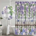 thumbnail image 4 of Polyester Fabric Spring Purple Flowers Shower Curtain, Farmhouse Leaves Fences Gray Plaid Waterproof Bathtub Curtain Bathroom Decor Set with Hooks 66 x 72 Inches, 4 of 6