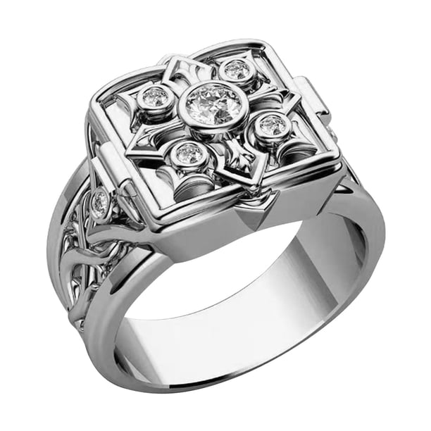 Anillo estilo punk Sunnimix Cruz flor patrón de cristal para hombre compromiso Plata 8