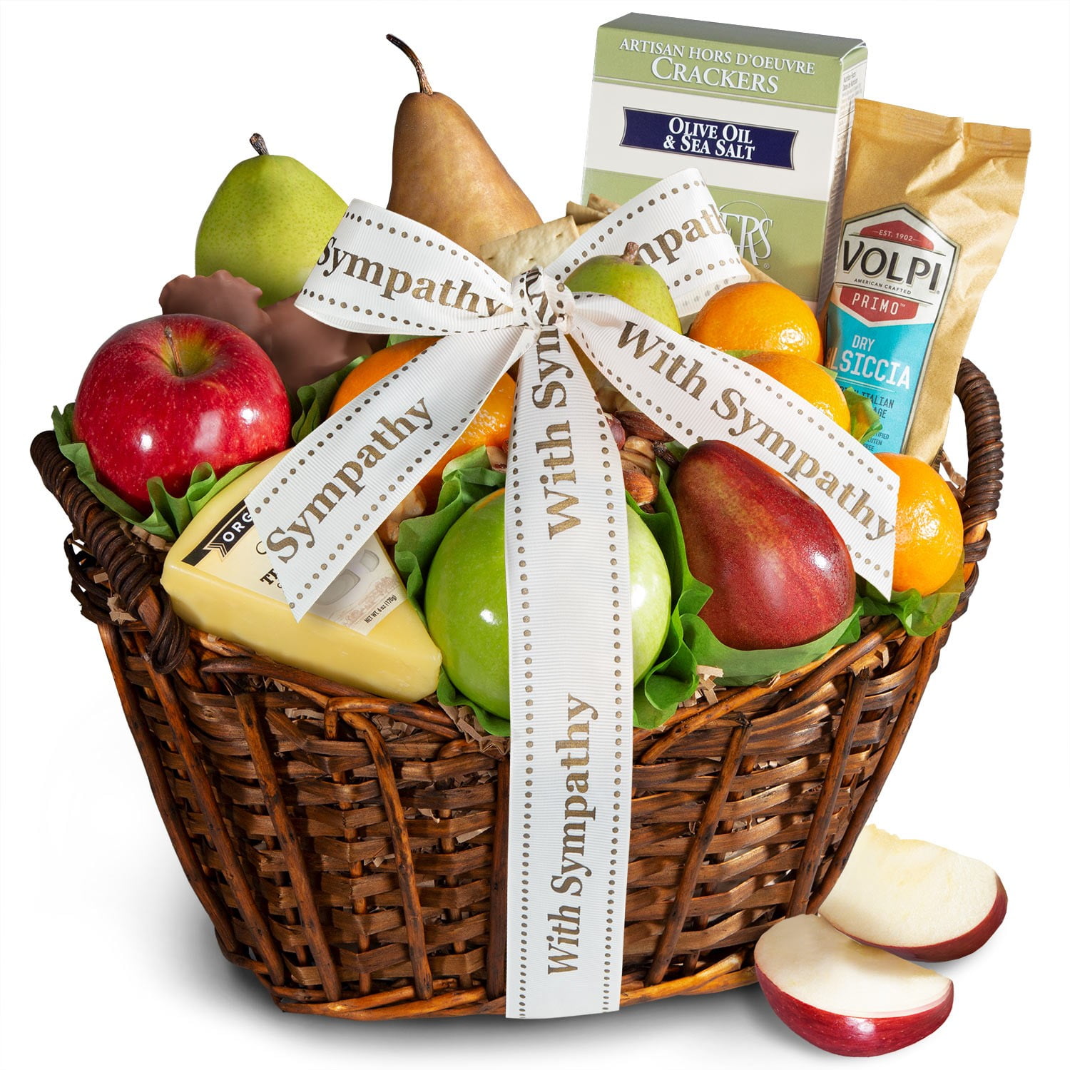 Golden State Fruit Fresh Fruit, Cheese, Salami Gift Basket with Sympathy Ribbon
