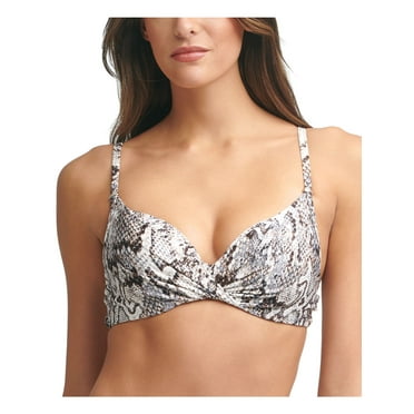 CALVIN KLEIN Women's Beige Snake Print Sweetheart Neck Lined Twist Front Adjustable Underwire Swimsuit Top XL