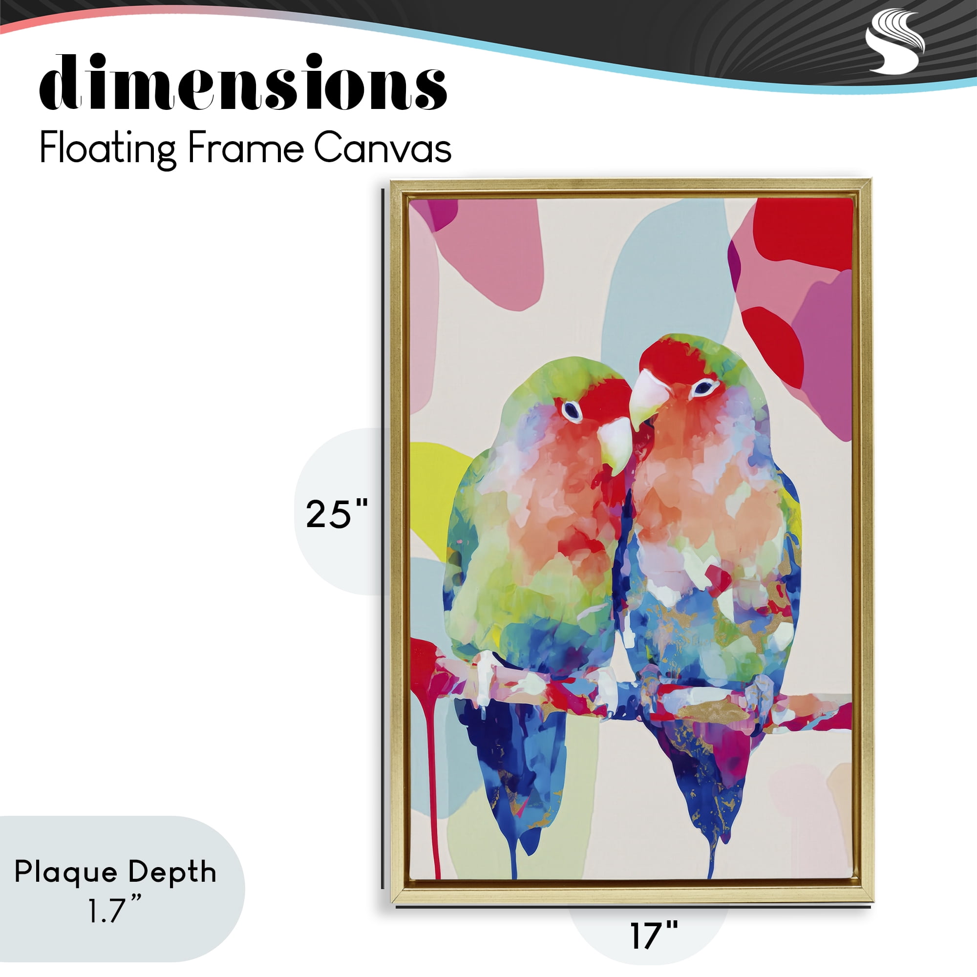 Stupell Industries Lovebirds on a Branch Gold Framed Floater Canvas Wall Art, design by Chromatic Storm Studio