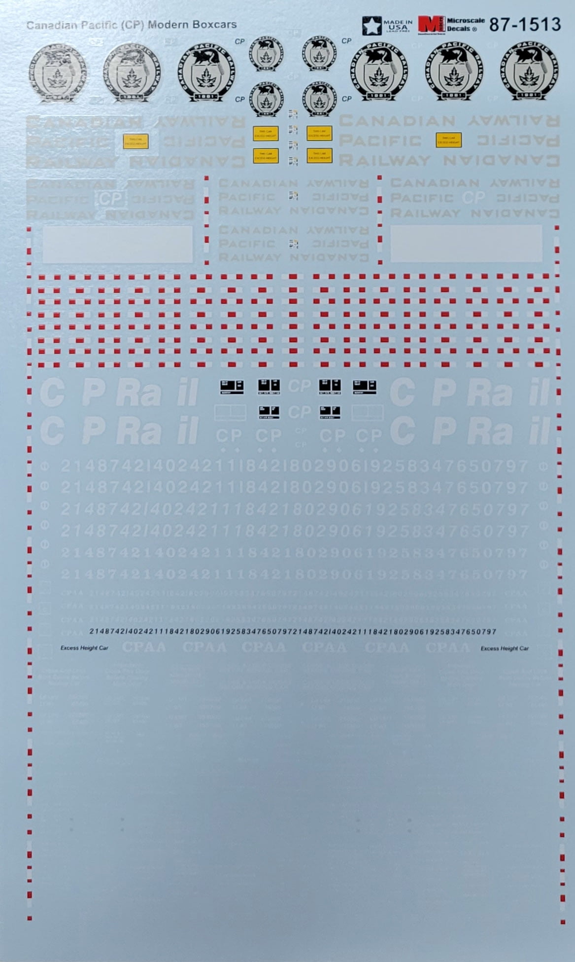 Microscale Model Railroad/Train Decals HO Scale CP Rail Modern Boxcars