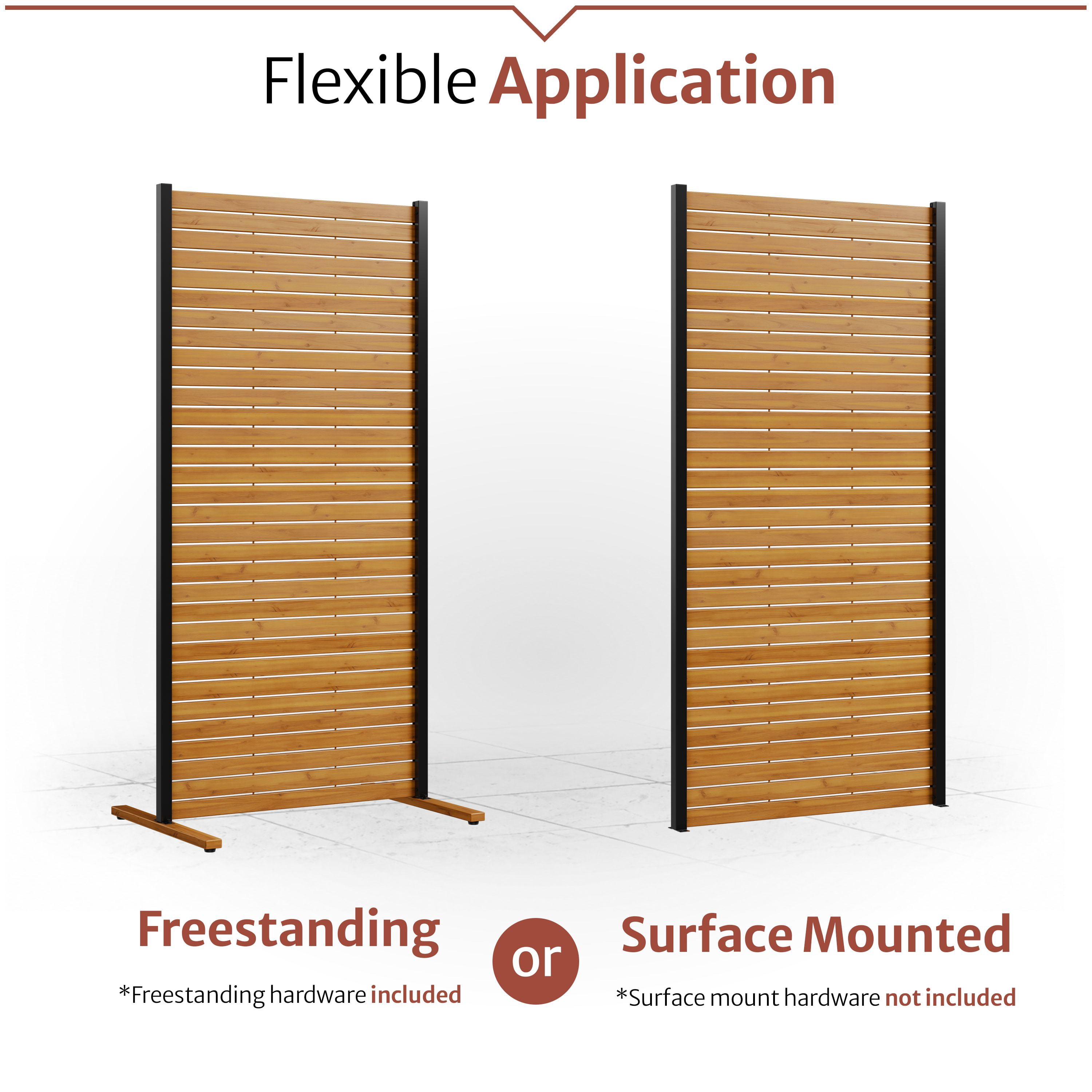 6ft H x 3ft W Freestanding Outdoor Privacy Screen, Enclo Wood Slat Privacy Panel with Steel Frame, Patio Screen Divider or Room Partition for Deck Balcony Indoor Outdoor EC18052