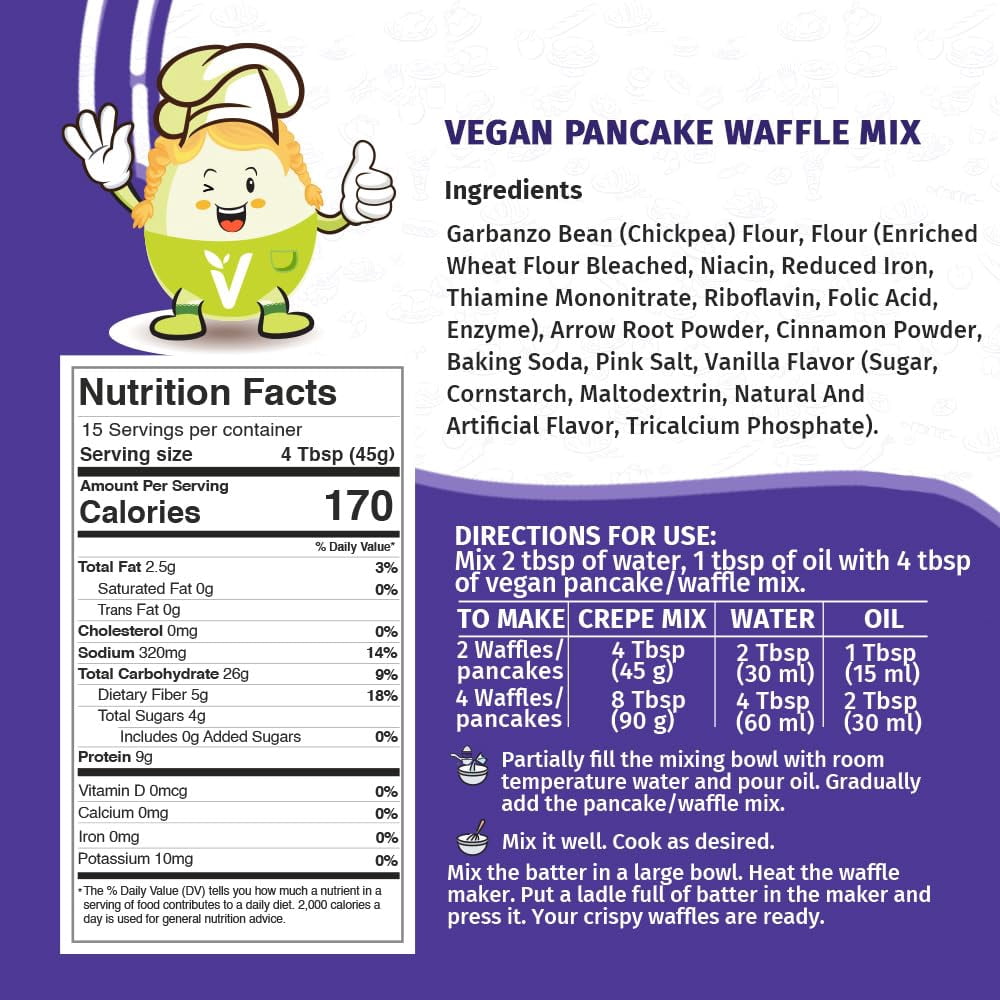 Eggylicious PACK OF 6- Vegan Pancake/Waffle Mix Protein & Fibre Rich Gluten Free Pancake Mix Quick & Easy Breakfast Just Add Water/Milk Natural, Non-Bioengineered 1 lbs 8 oz (680 gm)