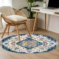 thumbnail image 5 of 3.3Ft Round Rug, Navy Blue Yellow Non-Skid Rubber Backing Large Area Rugs - Living Room Bedroom Home Office, Boho Southwestern Ethnic Mexican Flowers Indoor Floor Mat Carpets Washable Rug, 5 of 9