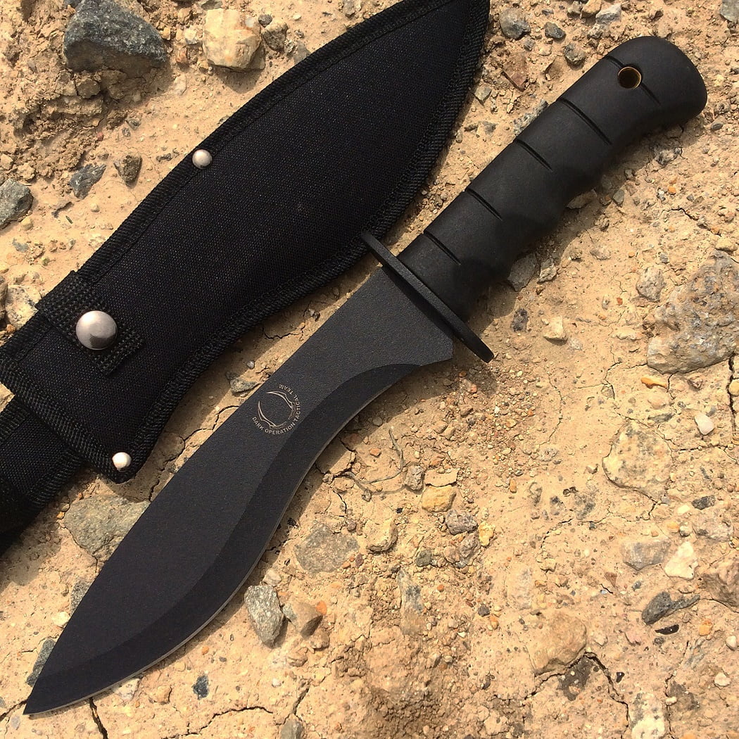 13.5' Curve Blade Hunting Knife Heavy Duty New All Black with Sheath ...