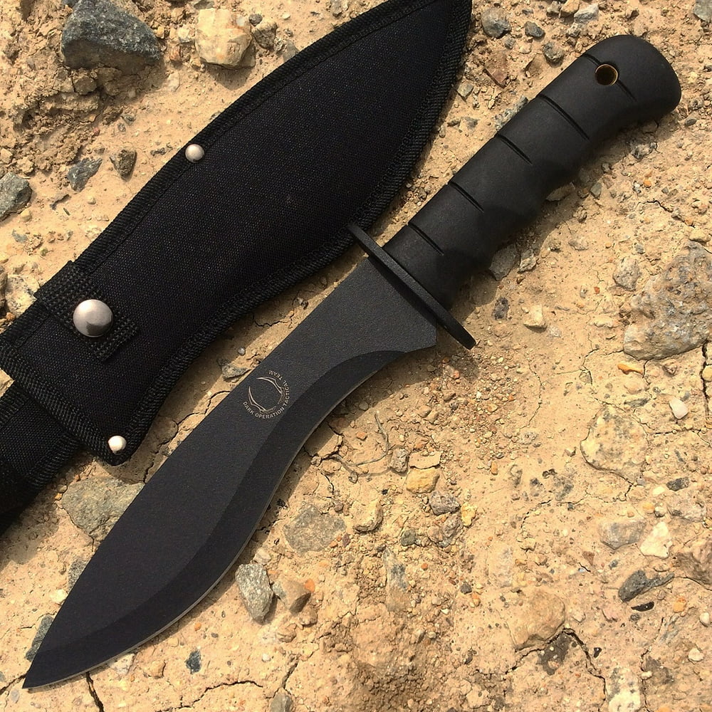 13.5' Curve Blade Hunting Knife Heavy Duty New All Black with Sheath