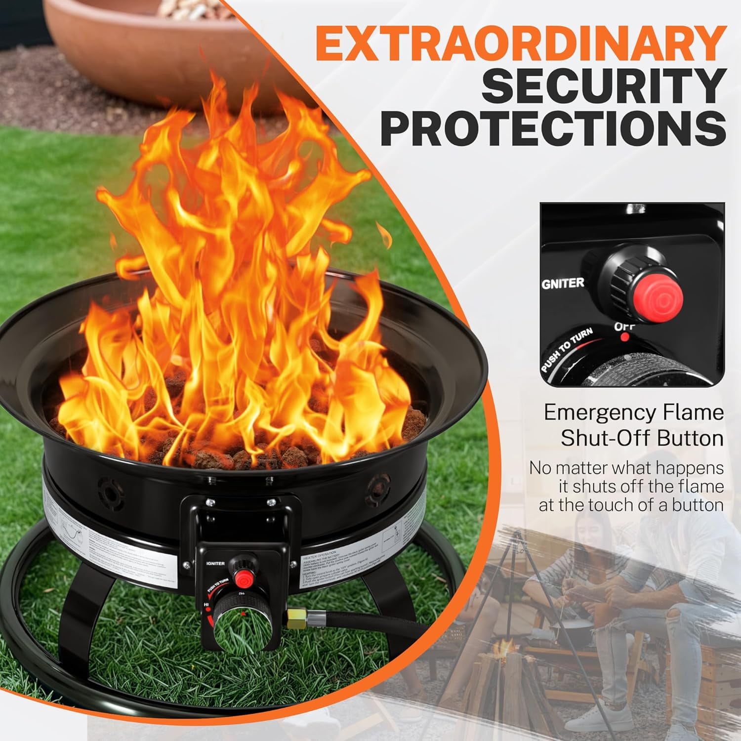 22-inch Portable Propane Fire Pit Table for Outside, Smokeless Gas Fire Bowl with Auto-Ignition, Lid & Carry Kit, for Patio, Camping, Tailgating, Deck, Backyard, RV
