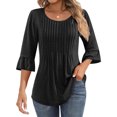 thumbnail image 2 of MeetoTime Tuniques pour Femmes Manches 3/4 Décontractées Col Rond Plissé Couleur Unie T-Shirt Pull, 2 of 6