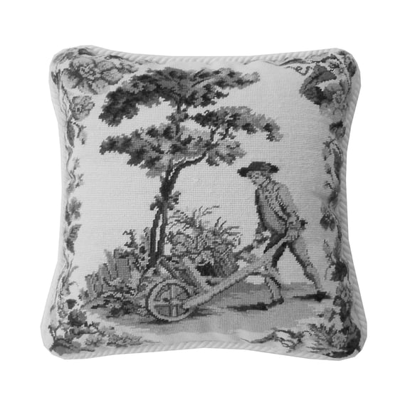 Colonial Williamsburg Black Toile Needlepoint Accent Throw Pillow