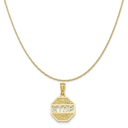14k Yellow Gold Polished Never Stop Loving Pendant on 14K Yellow Gold Rope Chain Necklace, 18"