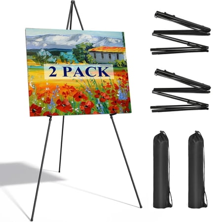 Remiawy 63'' Easels for Sign, 2 Pack Portable Art Display Easel Stand for Wedding Sign, Lightweight Floor Adjustable Metal Tripod Easels Poster Stand for Painting Canvas with Portable Bag, Black