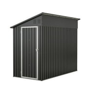 LZBEITEM 4 x 8 ft Outdoor Metal Storage Shed Lean to, Small Metal Wall Side Door Tool Sheds with Galvanized Floor Frame Kit Lockable for Garden, Backyard, Black, 95.25Dx48.82Wx75.7H